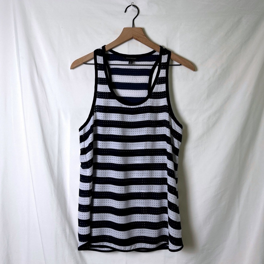 Banana Republic Womens Striped Racerback Perforated Tank Top Size M Navy White